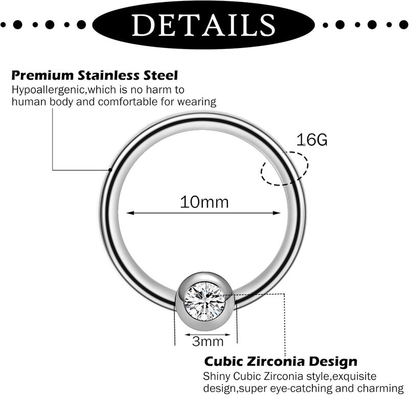 ONESING 20-30 Pcs Septum Rings 16G Septum Jewelry - Surgical Steel Piercings Horseshoe Helix Daith Smiley Tragus Lip Rings Nose Hoop Hinged Seamless Piercing Jewelry for Women Men - Image 4